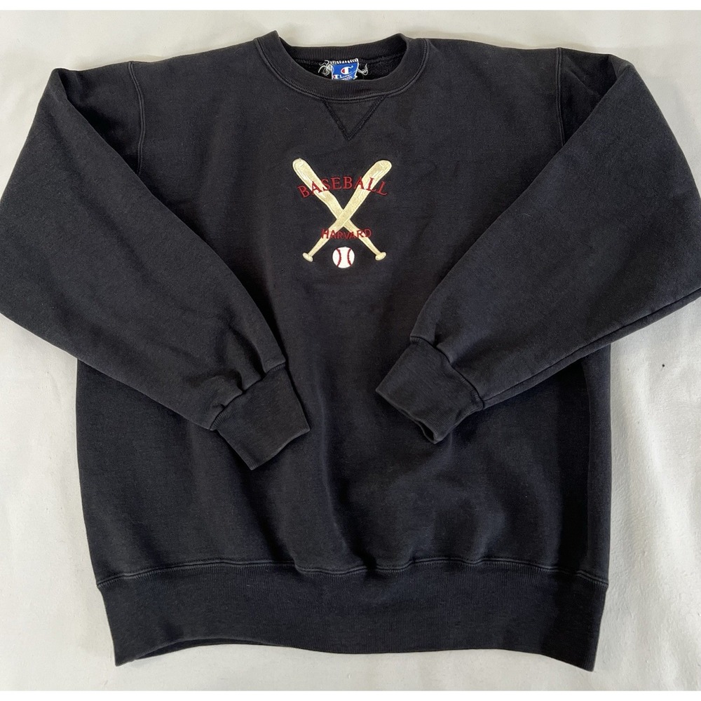 Vintage‎ Champion Baseball Harvard Sweatshirt Black X-Large Embroidered Y2K USA